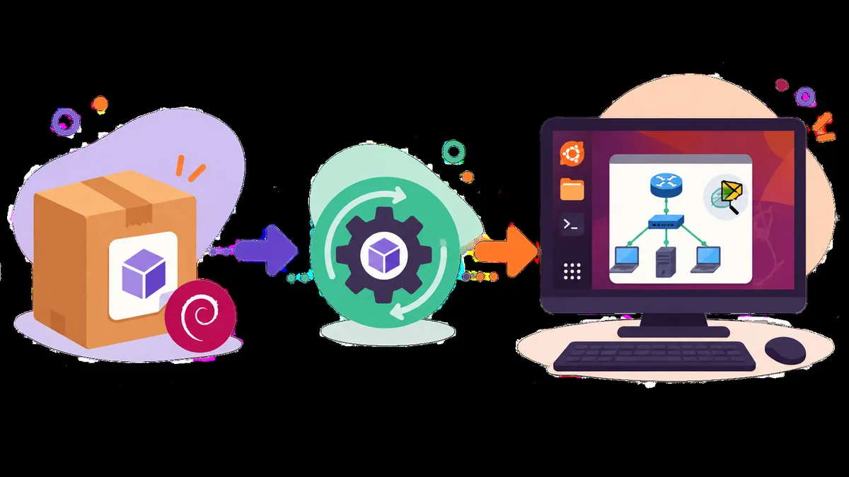 Illustration of a DEB package ready for installation on Ubuntu