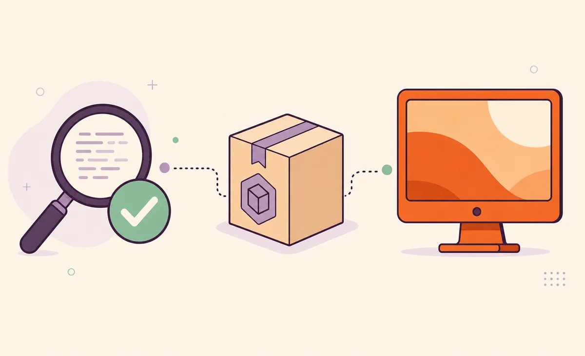 Editorial illustration of checking an Ubuntu Packet Tracer package before launch