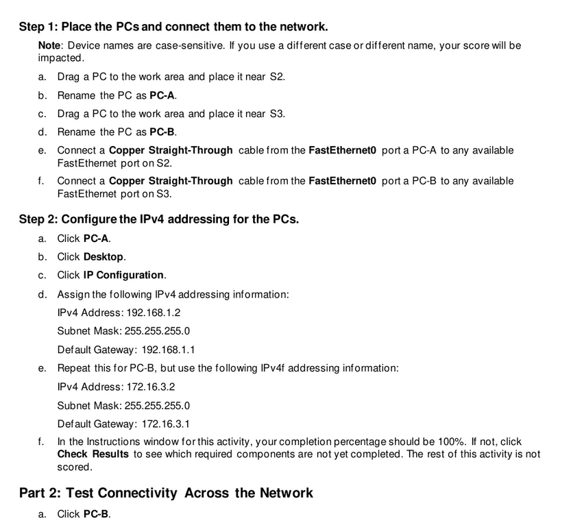 Pasos oficiales para colocar PC, configurar IPv4 y probar conectividad en Packet Tracer
