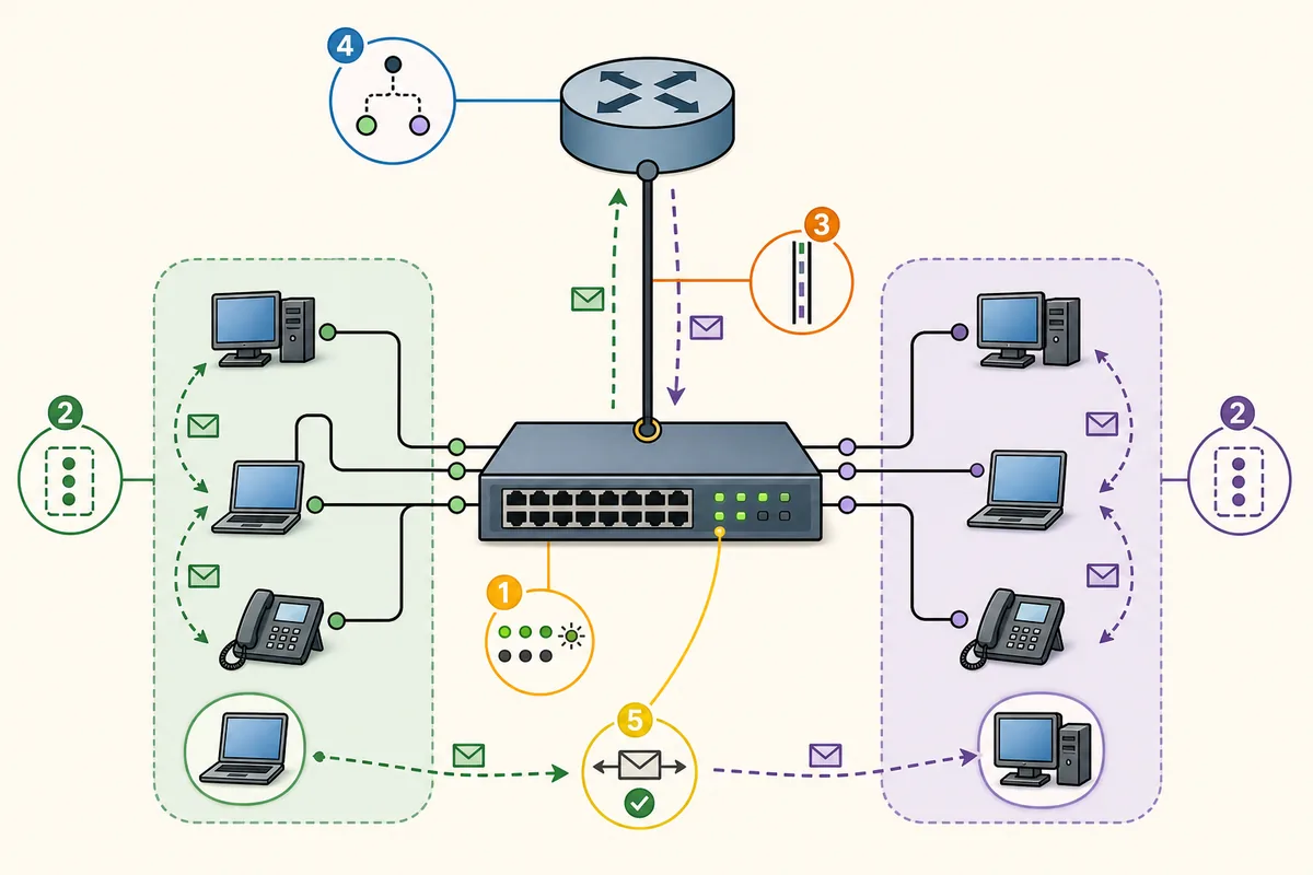 Prüffluss für Gateway, Router-Subinterfaces, Trunk-Tags und VLAN-übergreifende Pings